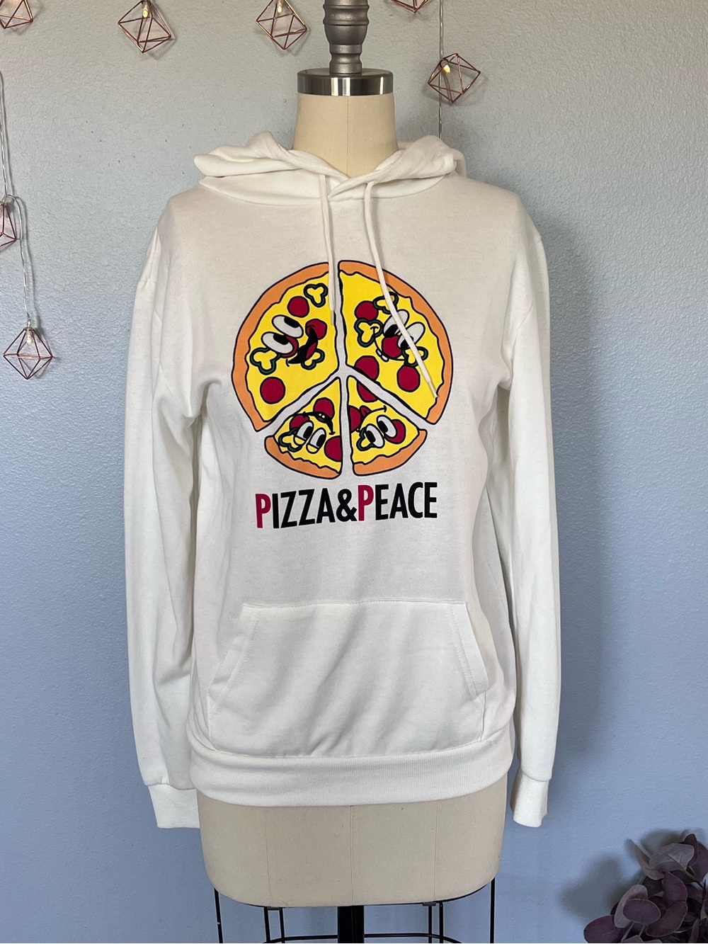 WEGO/BROWNY Unisex Harajuku Fashion White Pizza Hoodie